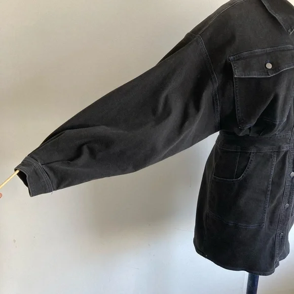 Free People Washed Black Denim Utility Jacket Dress - Picture 3 of 7